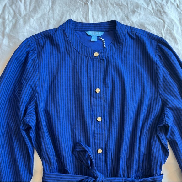 Draper James Blue Striped Button Down Dress - Picture 6 of 10